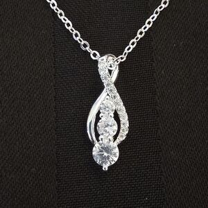 Sterling Silver Moissanite Infinity Knot Teardrop Pendant Necklace 